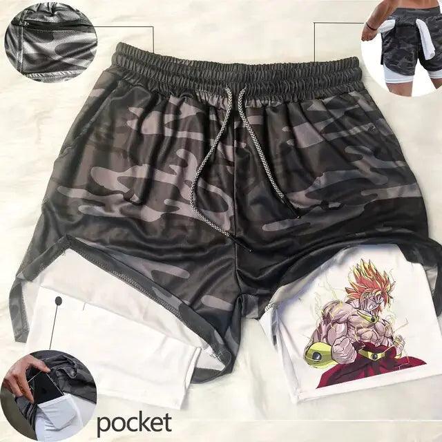 Anime Running Shorts Men Fitness Gym Training 2 in 1 Sports Shorts - FortitudeActivewear