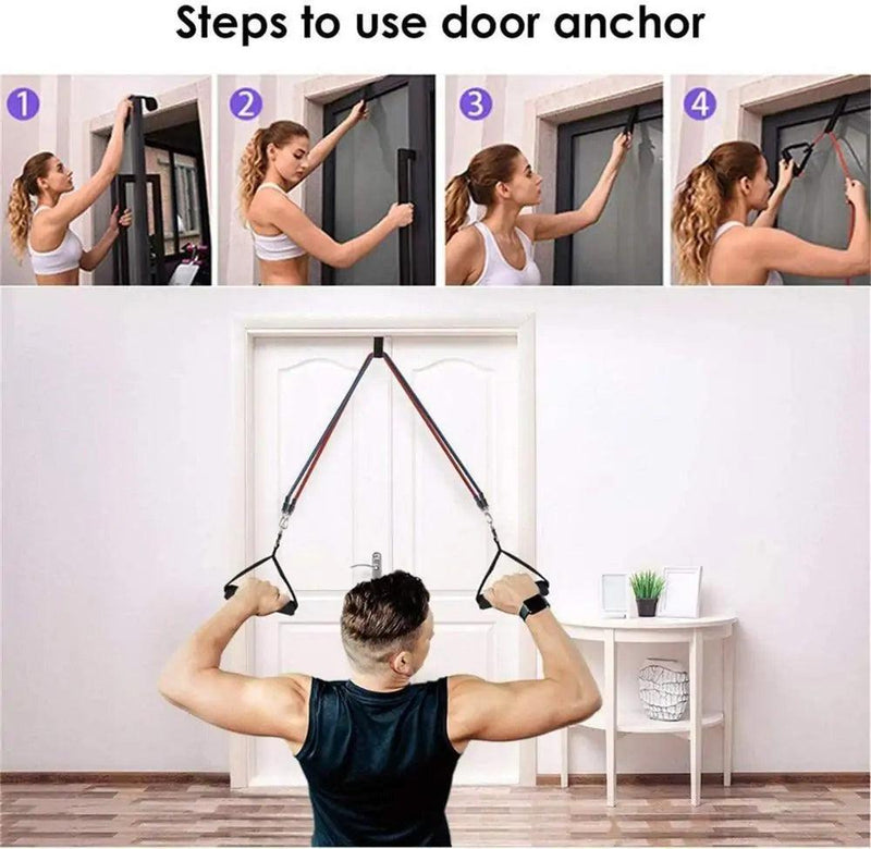 Fitness Resistance Bands with Door Anchor: Muscle Training Elastic Pull Rope - FortitudeActivewear