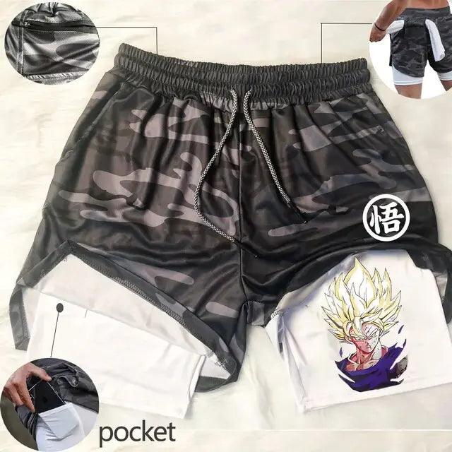 Anime Running Shorts Men Fitness Gym Training 2 in 1 Sports Shorts - FortitudeActivewear