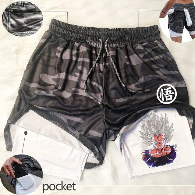 Anime Running Shorts Men Fitness Gym Training 2 in 1 Sports Shorts - FortitudeActivewear