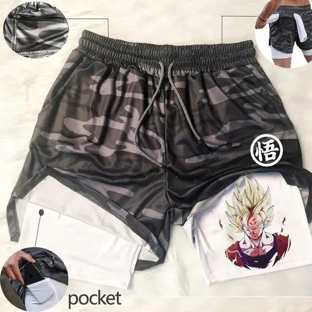 Anime Running Shorts Men Fitness Gym Training 2 in 1 Sports Shorts - FortitudeActivewear